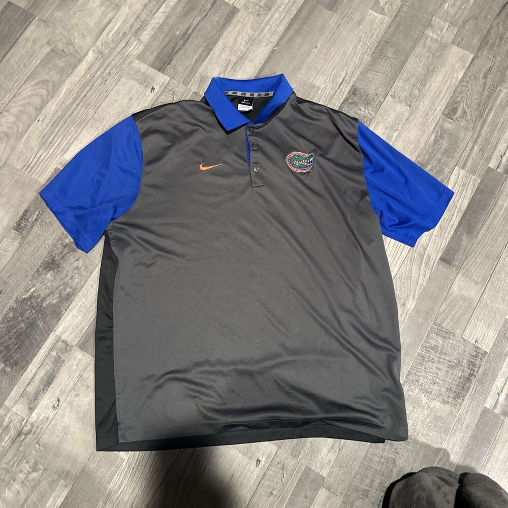 Florida Gators Shirt Mens XXL Gray Blue Nike NCAA Polo Shirt Football Shirt SEC